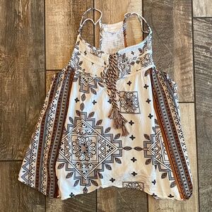 Lovestitch Aztec Geometric Print Tank Top - White and Brown